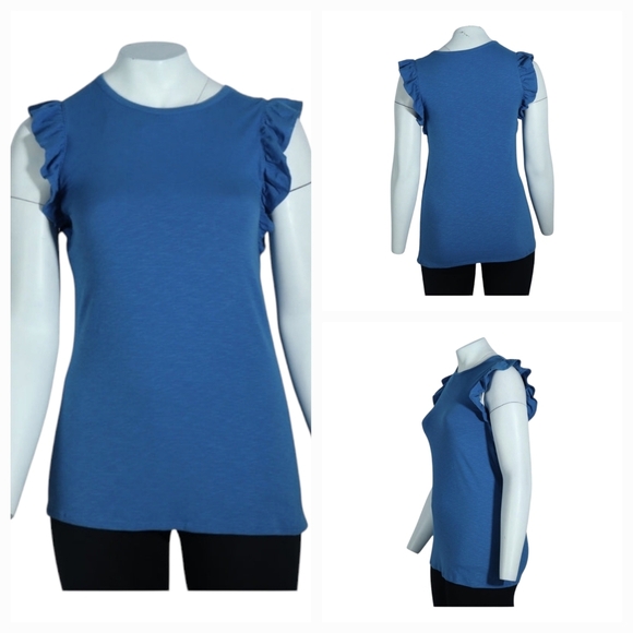 A.N.A atretchy sleevless blue top with ruffles at shoulders Size 1X NEW - Picture 1 of 9